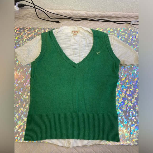 Vintage Y2K American Eagle Green Preppy Sweater Vest XS + Layering Cardigan XS - Picture 7 of 16